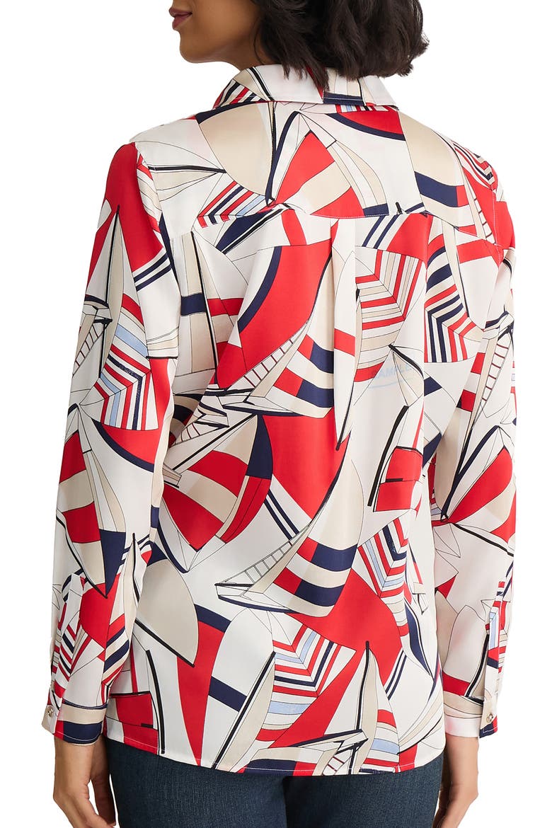 Geo Print Button-Up Shirt, Alternate, color, ROUGE MULTI