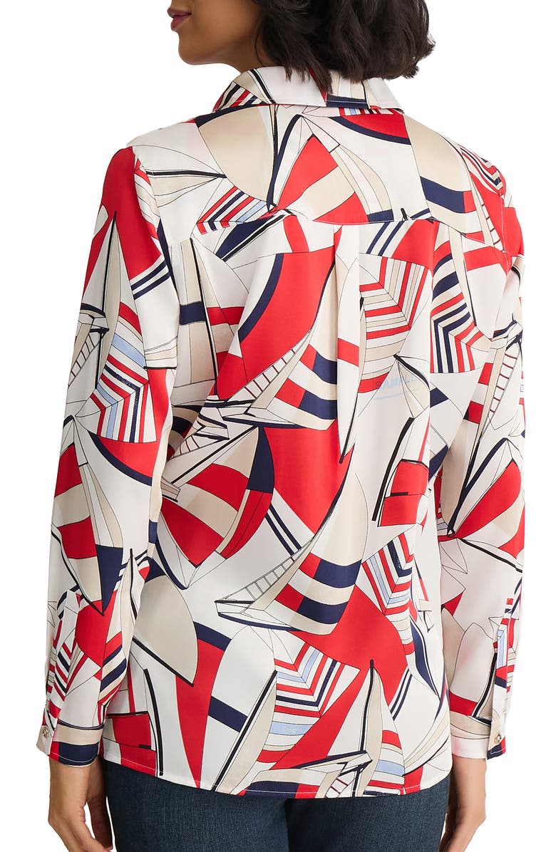 Jones New York Geo Print Button-Up Shirt, Alternate, color, Rouge Multi