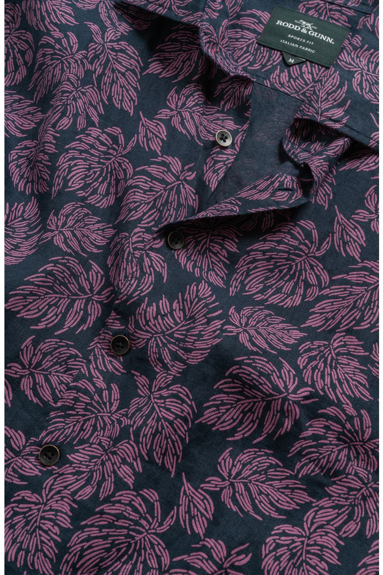 Yelverton Sport Fit Frond Print Short Sleeve Linen Button-Up Shirt, Alternate, color, DEEP SEA