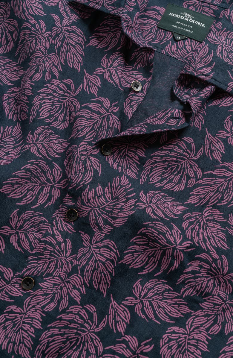 Rodd & Gunn Yelverton Sport Fit Frond Print Short Sleeve Linen Button-Up Shirt, Alternate, color, Deep Sea