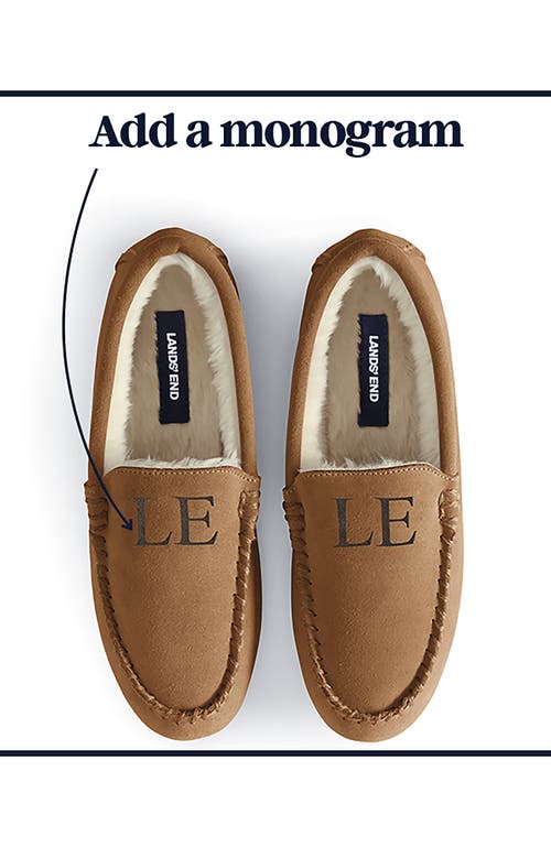 Lands' End Fuzzy Lined Suede Moccasin Slippers In Dark Mahogany Suede