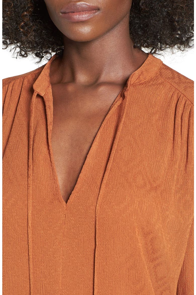 Tie Neck Jacquard Blouse, Alternate, color, MOCHA BISQUE
