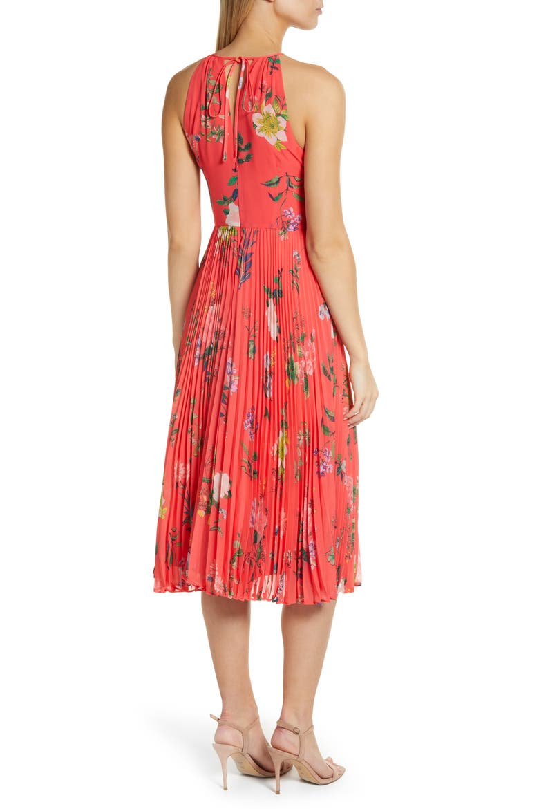 Floral Print Pleated Midi Dress, Alternate, color, PINK