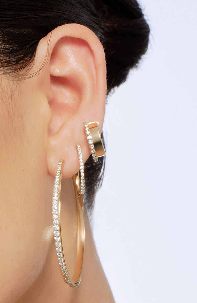 LANA 14K Gold Hollow Vanity Diamond Hoop Earrings, Alternate, color, Yellow Gold