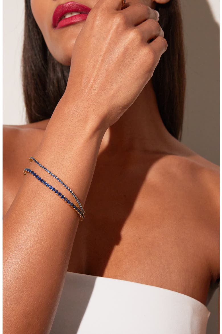 Lab Grown Blue Sapphire Tennis Bracelet - 6ct, Alternate, color, Yellow Gold Vermeil