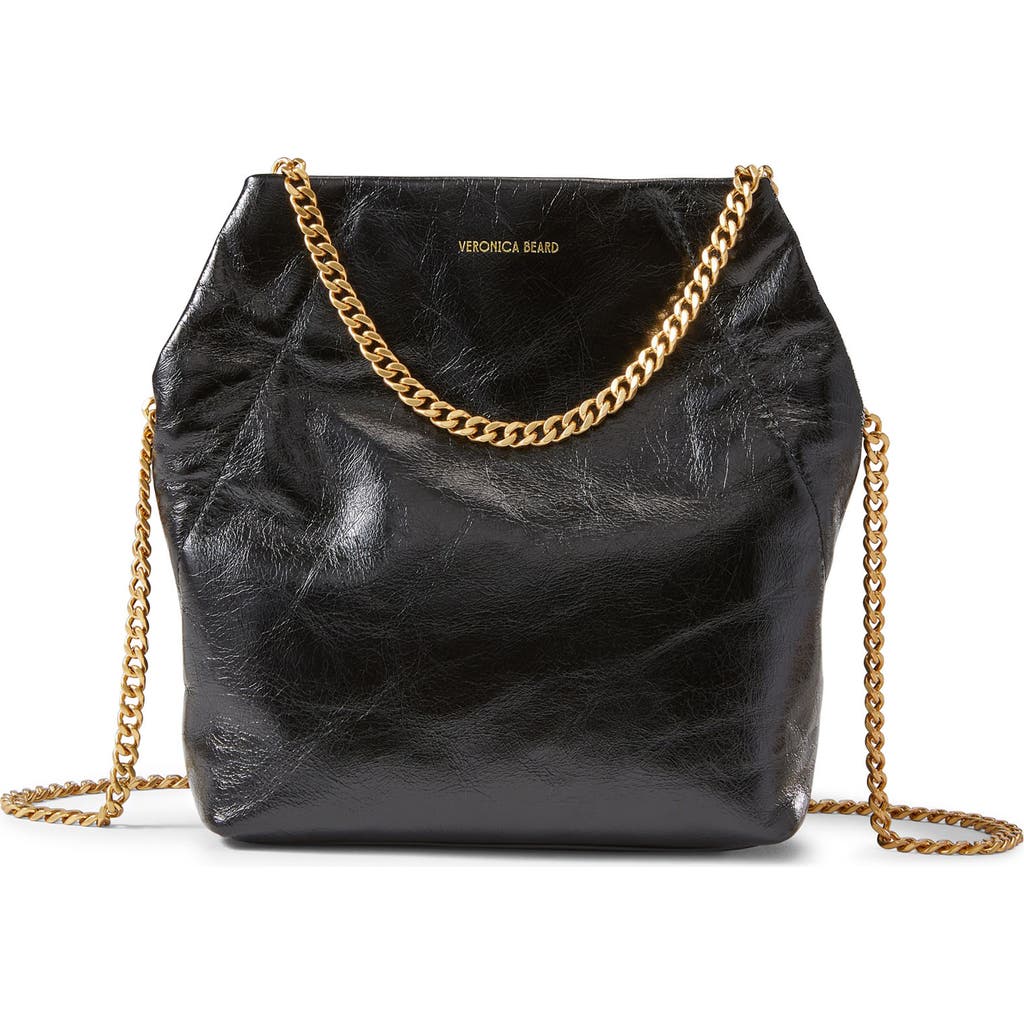 Veronica Beard Small Slouch Metallic Convertible Leather Shoulder Bag In Black