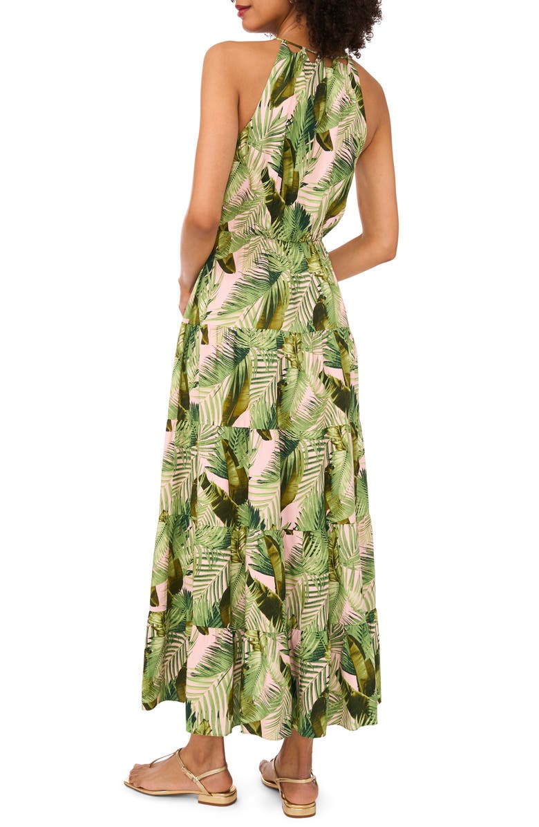 Vince Camuto Botanical Print Neck Cutout A-Line Dress, Alternate, color, Pink Blush