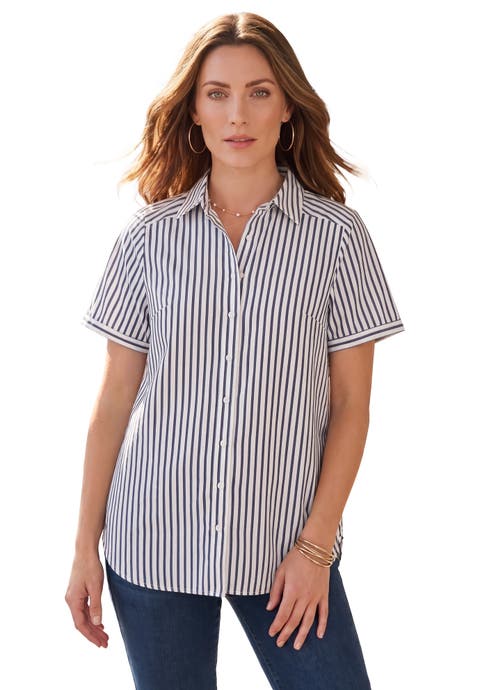 Plus Size Kate Short Sleeve Easy Cotton-Blend Button-Front Shirt