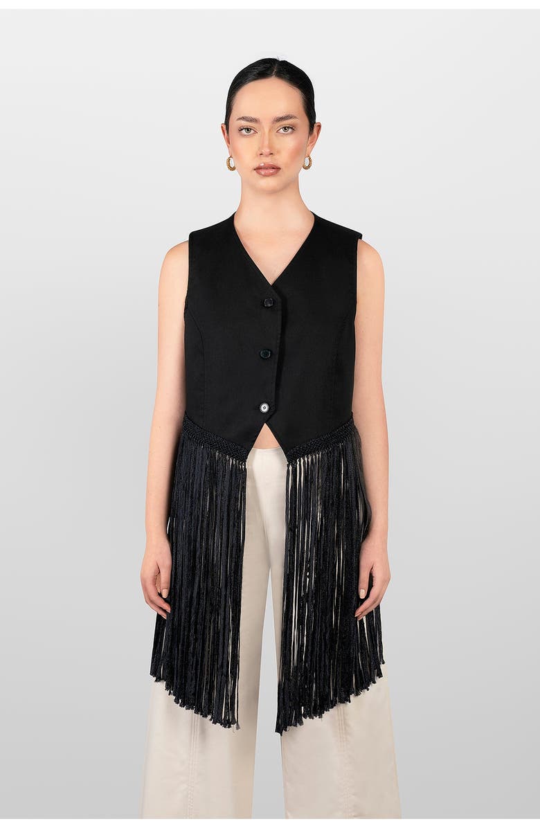 LAURA APARICIO Macrame Gillet Top, Main, color, Black