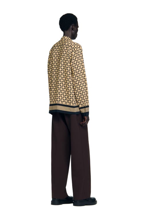 Sandro Printed Loose Fit Button Shirt In Neutral