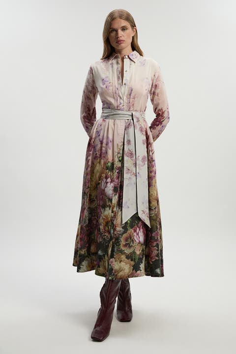 Floral Long Sleeve Woven Maxi Dress