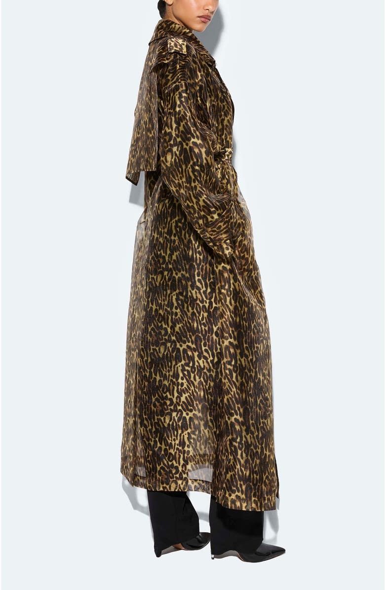 LAPOINTE Organza Leopard Double Breasted Trench, Alternate, color, Leopard
