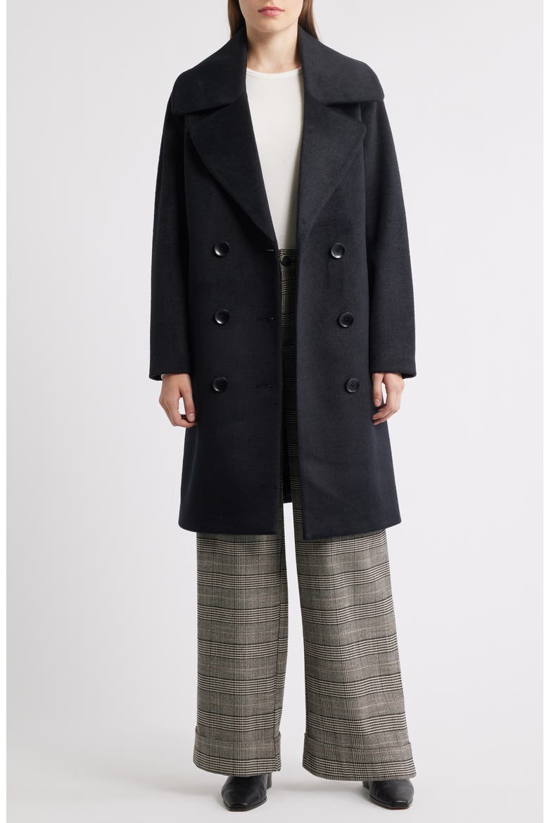 Double Breasted Knit Coat, Alternate, color, BLACK