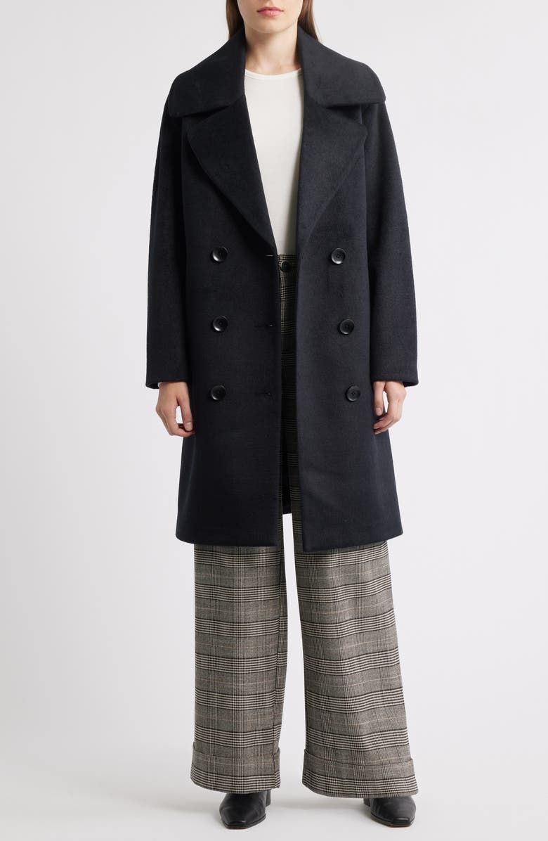 Bernardo Double Breasted Knit Coat, Alternate, color, Black