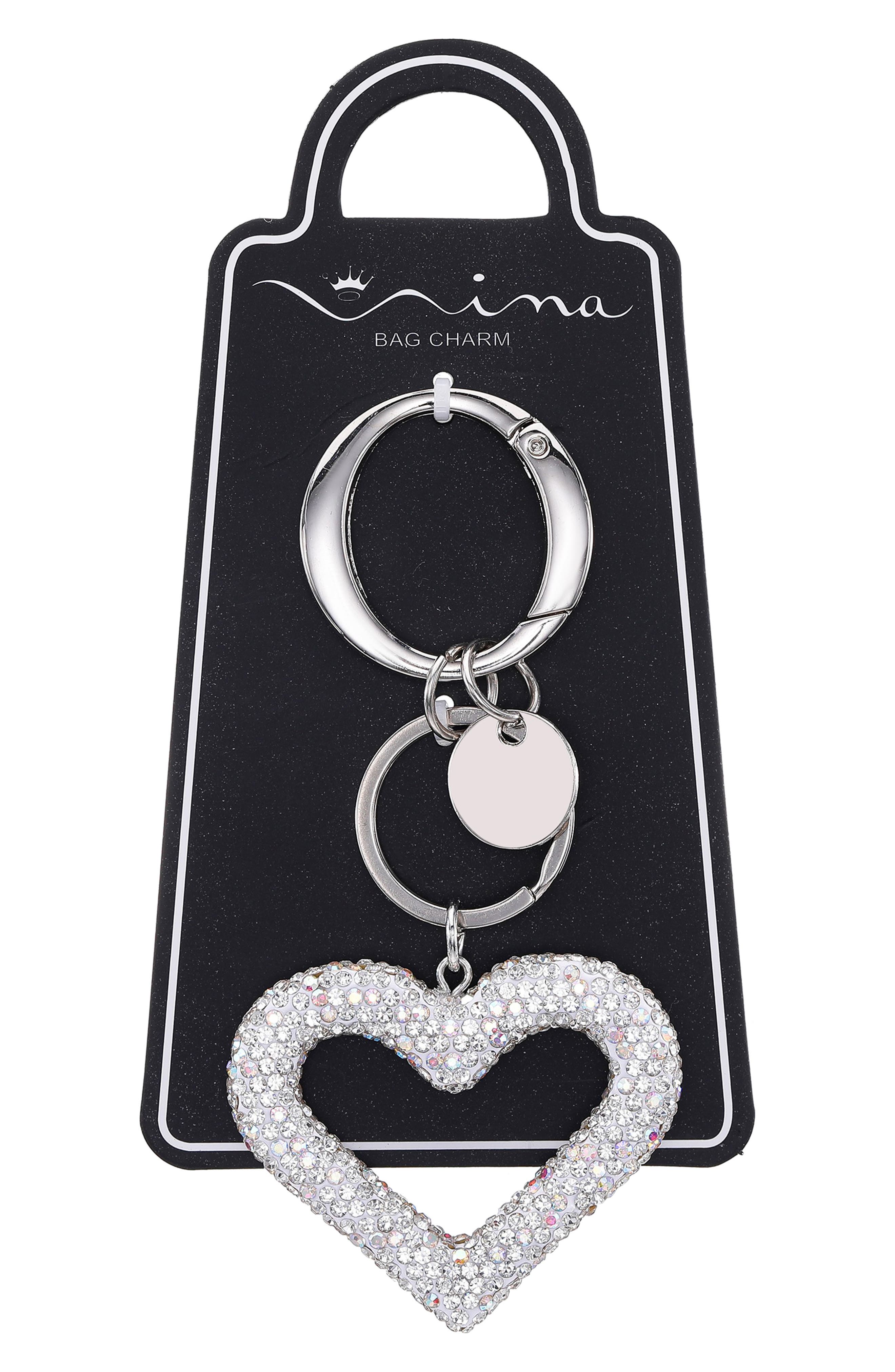 Corazon Crystal Heart Bag Charm, Alternate, color, SILVER