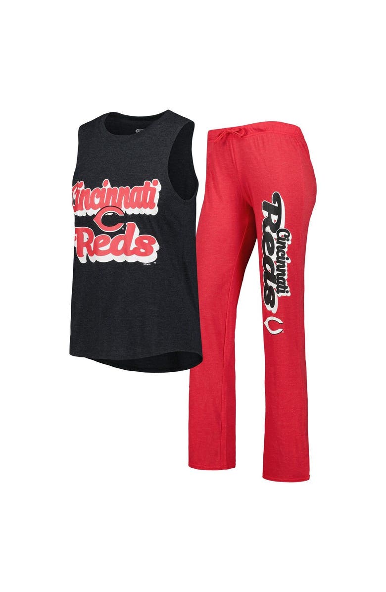 CONCEPTS SPORT Women's Concepts Sport Heather Red/Heather Black Cincinnati Reds Wordmark Meter Muscle Tank Top & Pants Sleep Set, Main, color, 