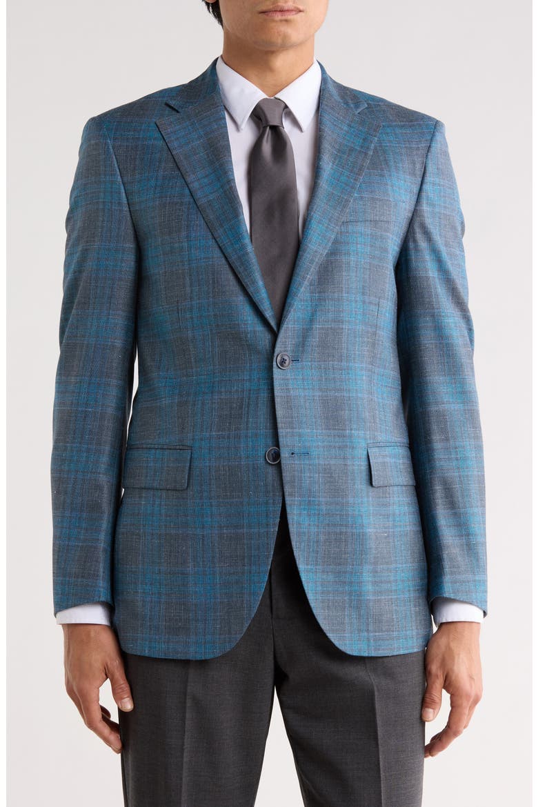 Green Plaid Wool Blend Sport Coat, Main, color, GREEN