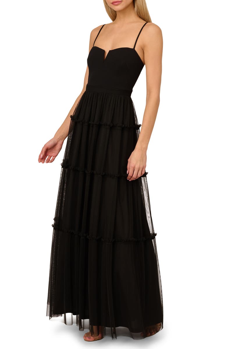 Adrianna Papell Ruffle Crepe & Mesh Gown, Main, color, 