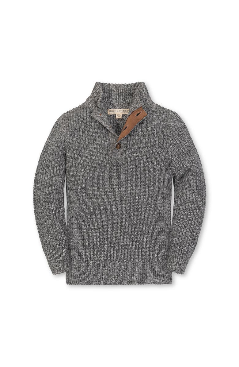 Hope & Henry Kids' Organic Mock Neck Cardigan Stitch Sweater, Main, color, Salt And Pepper