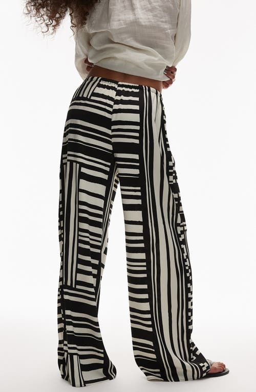 Topshop Tie Waist Wide Leg Satin Trousers In Black
