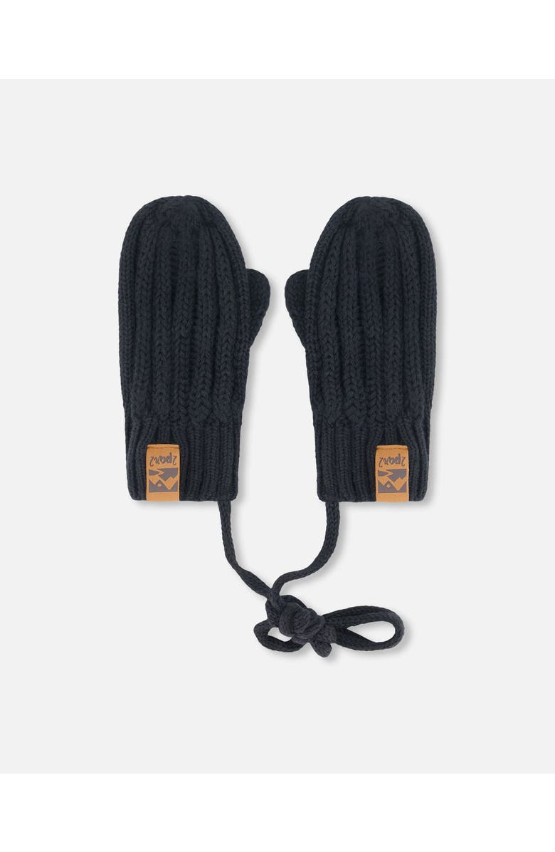 Deux par Deux Baby Unisex Baby Knit Mittens With String Black, Main, color,