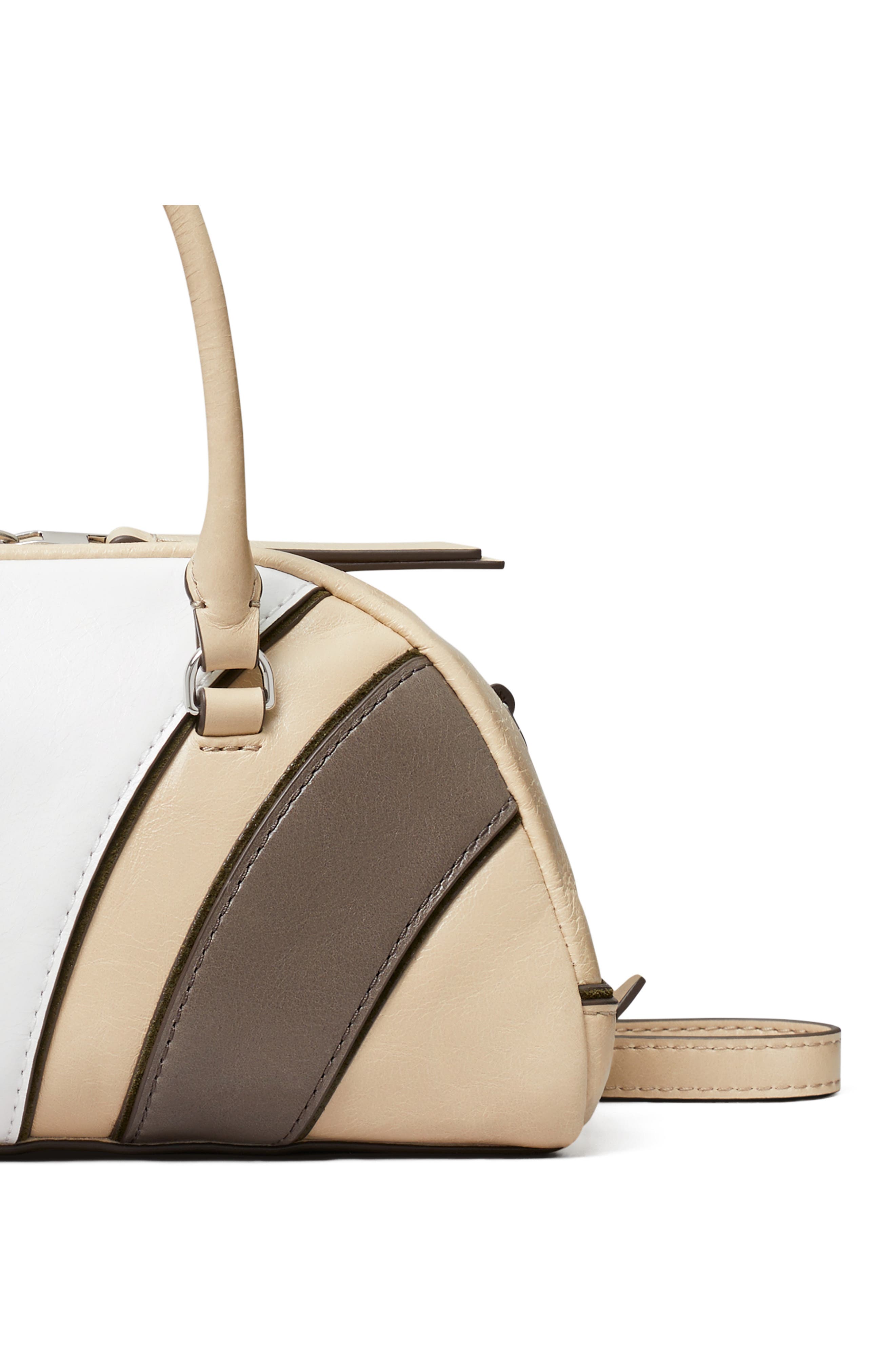 Tory Burch Small Moto Quilt Leather Bowler Top Handle Bag, Alternate, color, Beige Multi