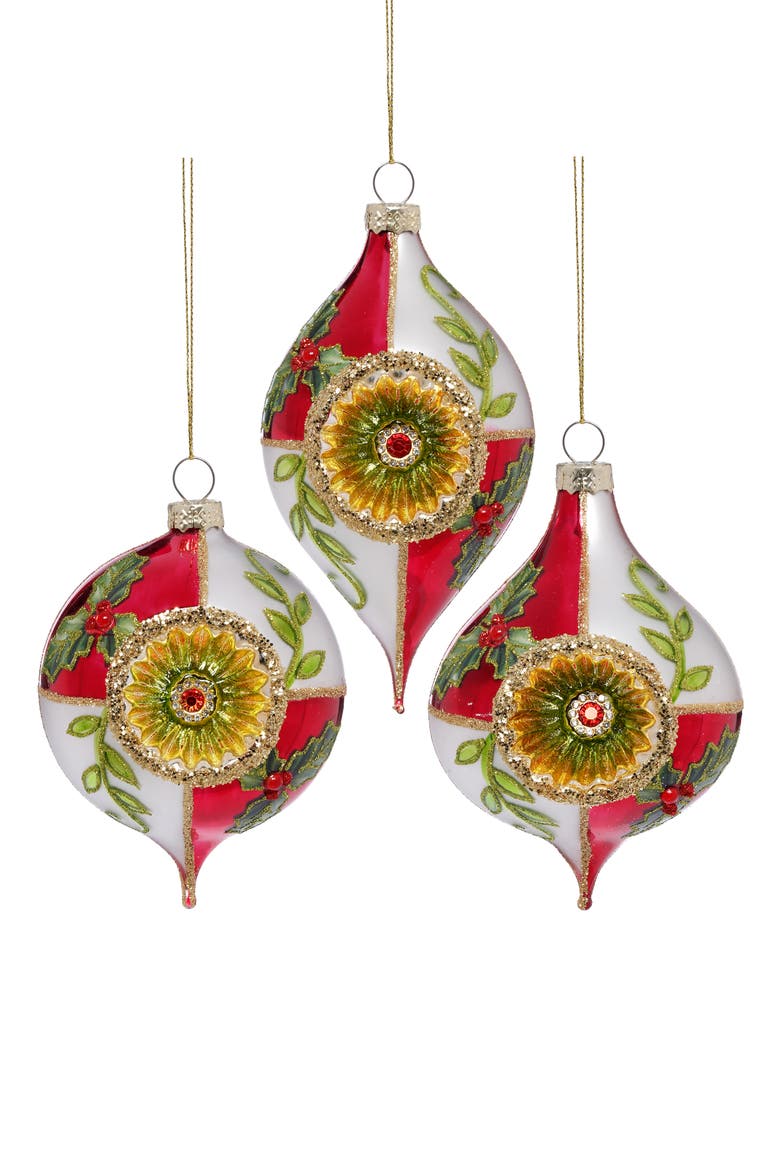 Floral Teardrop Ornament, Box of 6, Main, color, Red