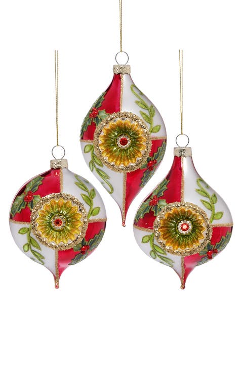 Floral Teardrop Ornament, Box of 6