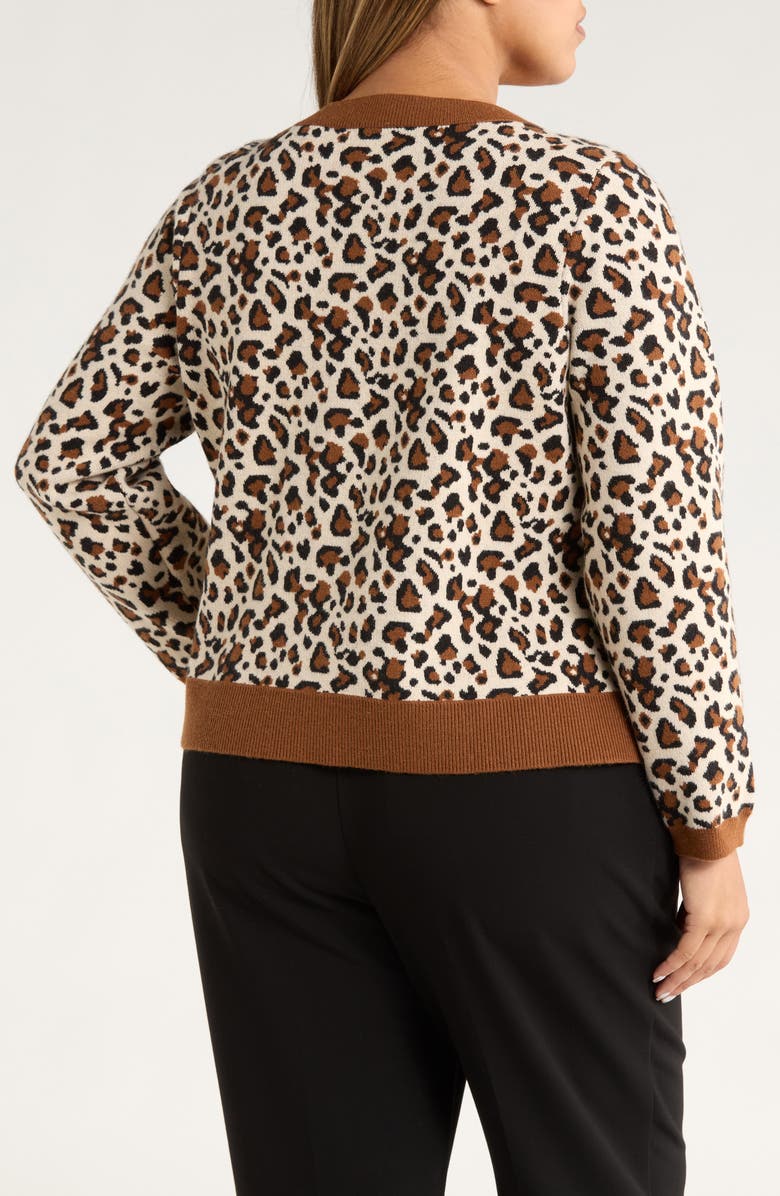 Tahari ASL Leopard Jacquard Cardigan, Alternate, color, Espresso Multi