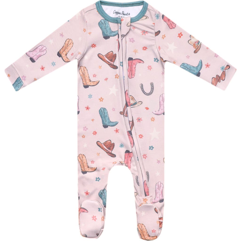 Copper Pearl Cheyenne Fitted Zip One-piece Footie Pajamas In Pink