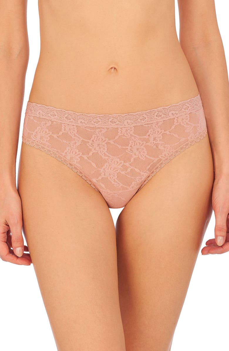Natori Bliss Allure Lace Thong, Main, color, Rose Beige
