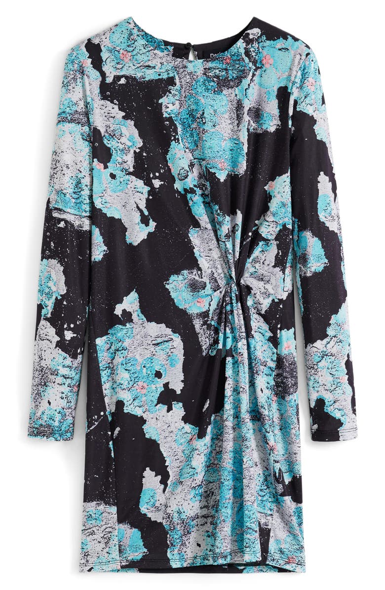 Desigual Lacroix Print Long Sleeve Twist Detail Minidress, Alternate, color, Green Blue