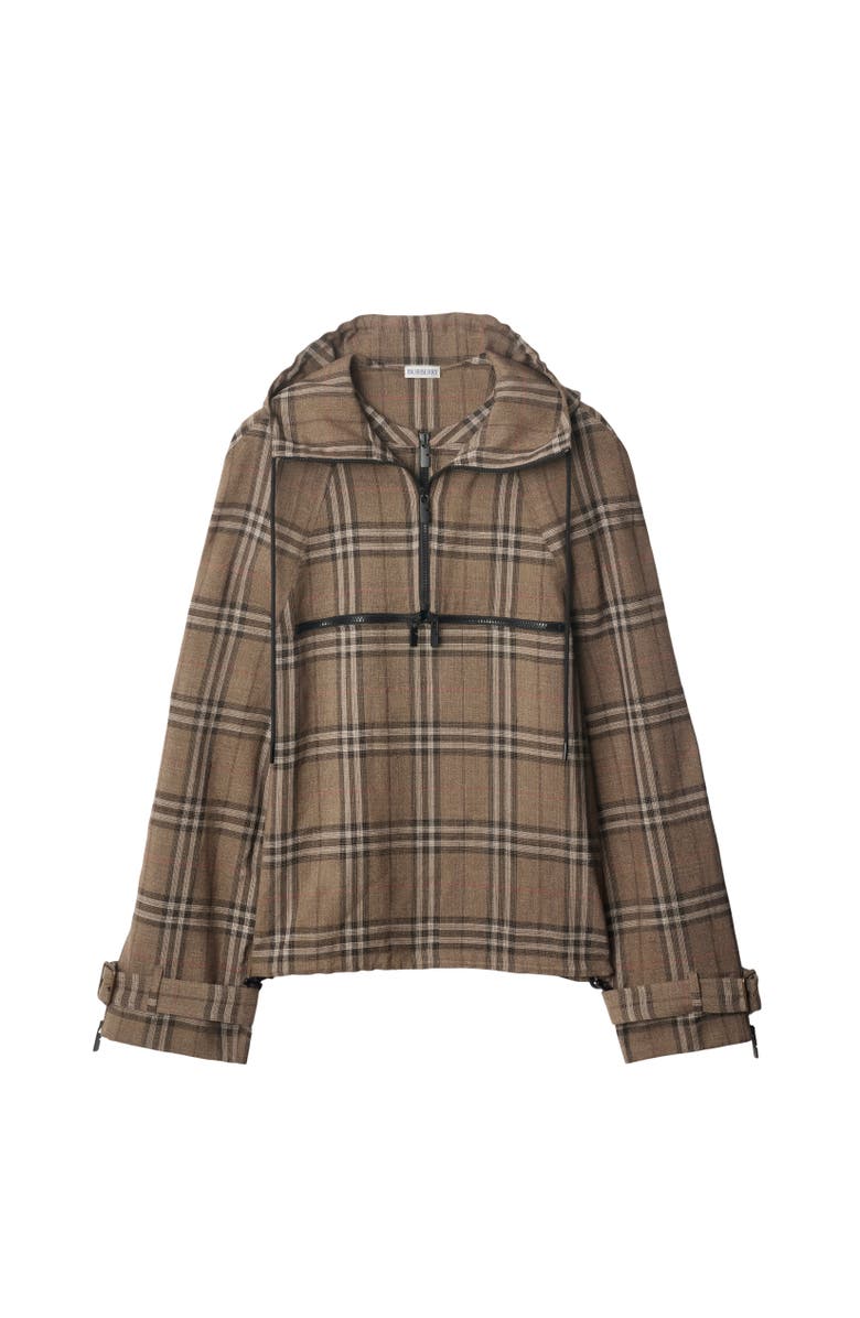 Burberry Check Silk Blend Hooded Jacket, Alternate, color, Brush