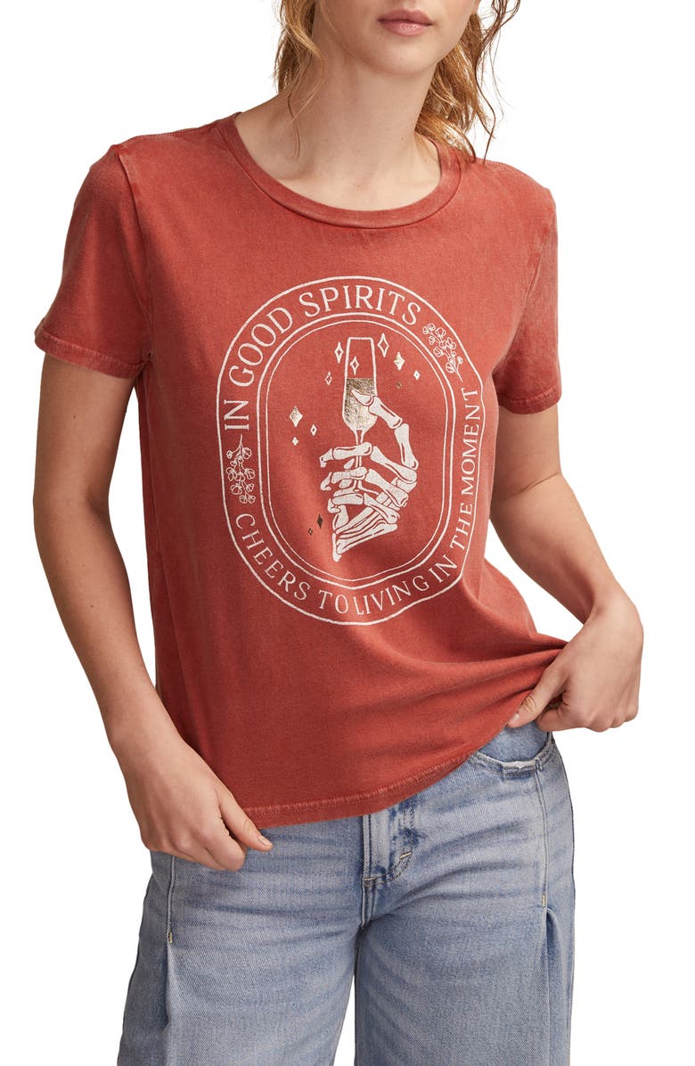 Lucky Brand In Good Spirits Graphic T-Shirt, Main, color, Red Ochre