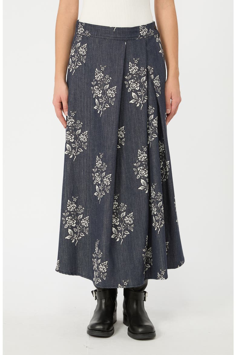 Struzzo Floral Denim Midi Skirt, Main, color, NAVY