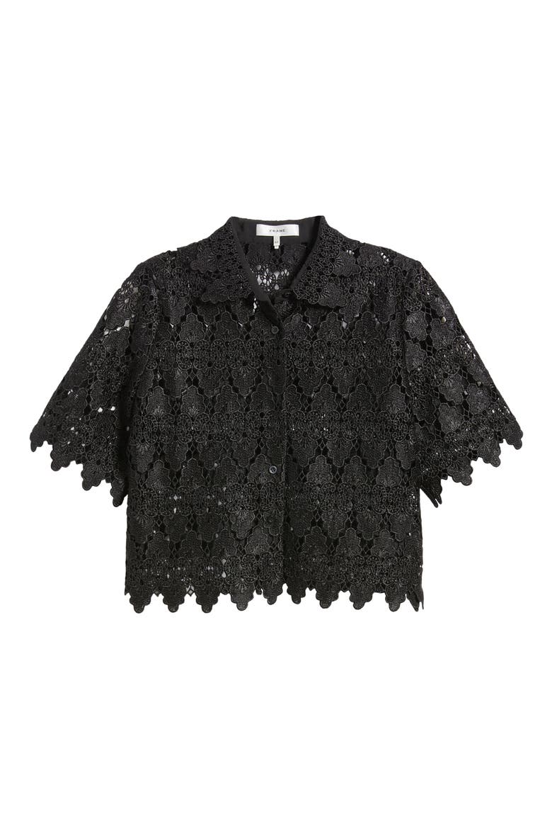 Lace Button-Up Shirt, Alternate, color, BLACK