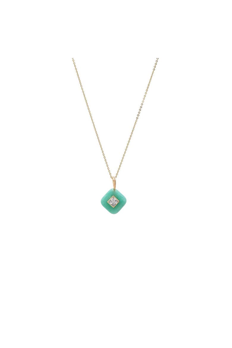 CZ Square Bezeled Natural Stone Pendant Necklace, Main, color, Light Green