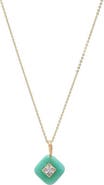 BY ADINA EDEN CZ Square Bezeled Natural Stone Pendant Necklace