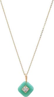 BY ADINA EDEN CZ Square Bezeled Natural Stone Pendant Necklace
