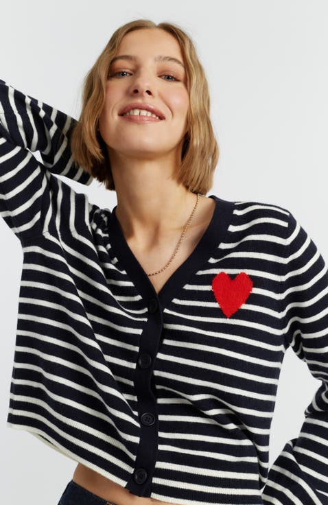 Wool Cashmere Heart Breton Cardigan
