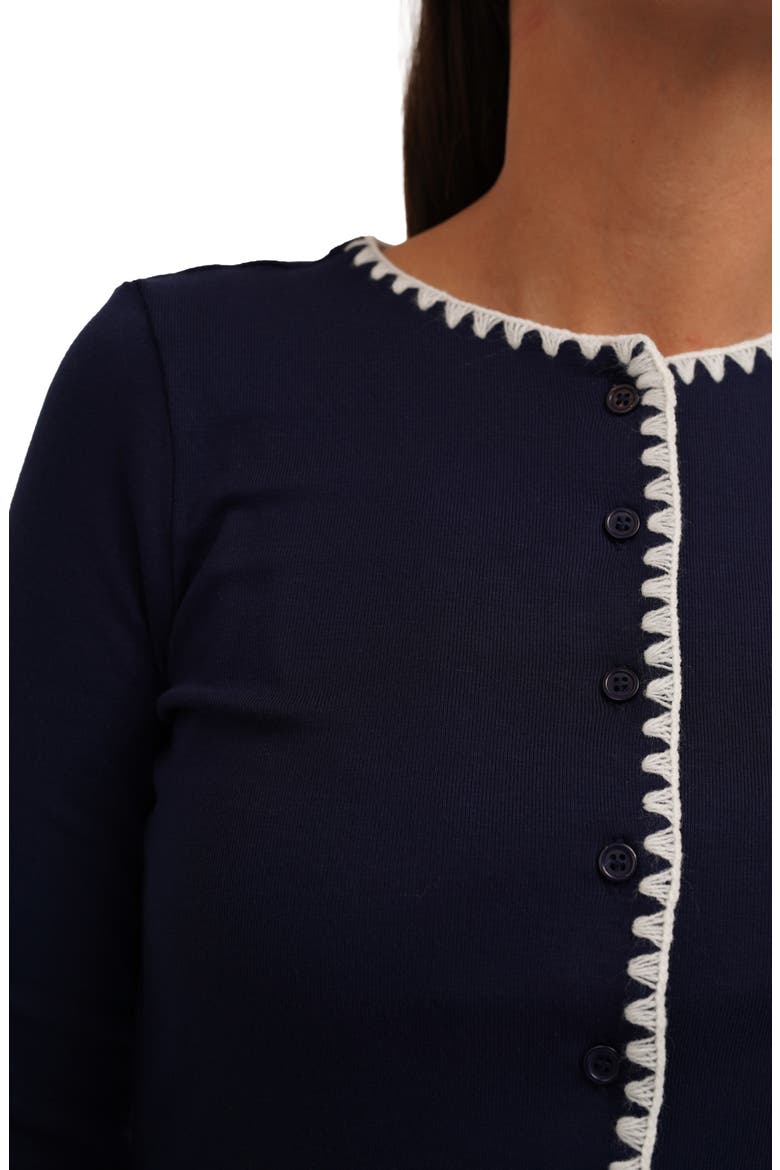 Blanket Stitch Trim Button-Up Top, Alternate, color, ECLIPSE W/ BONE