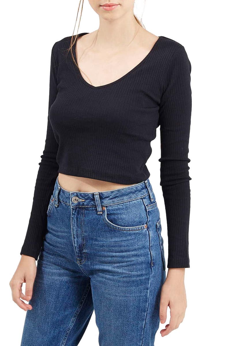 Topshop V-Neck Crop Sweater, Main, color,