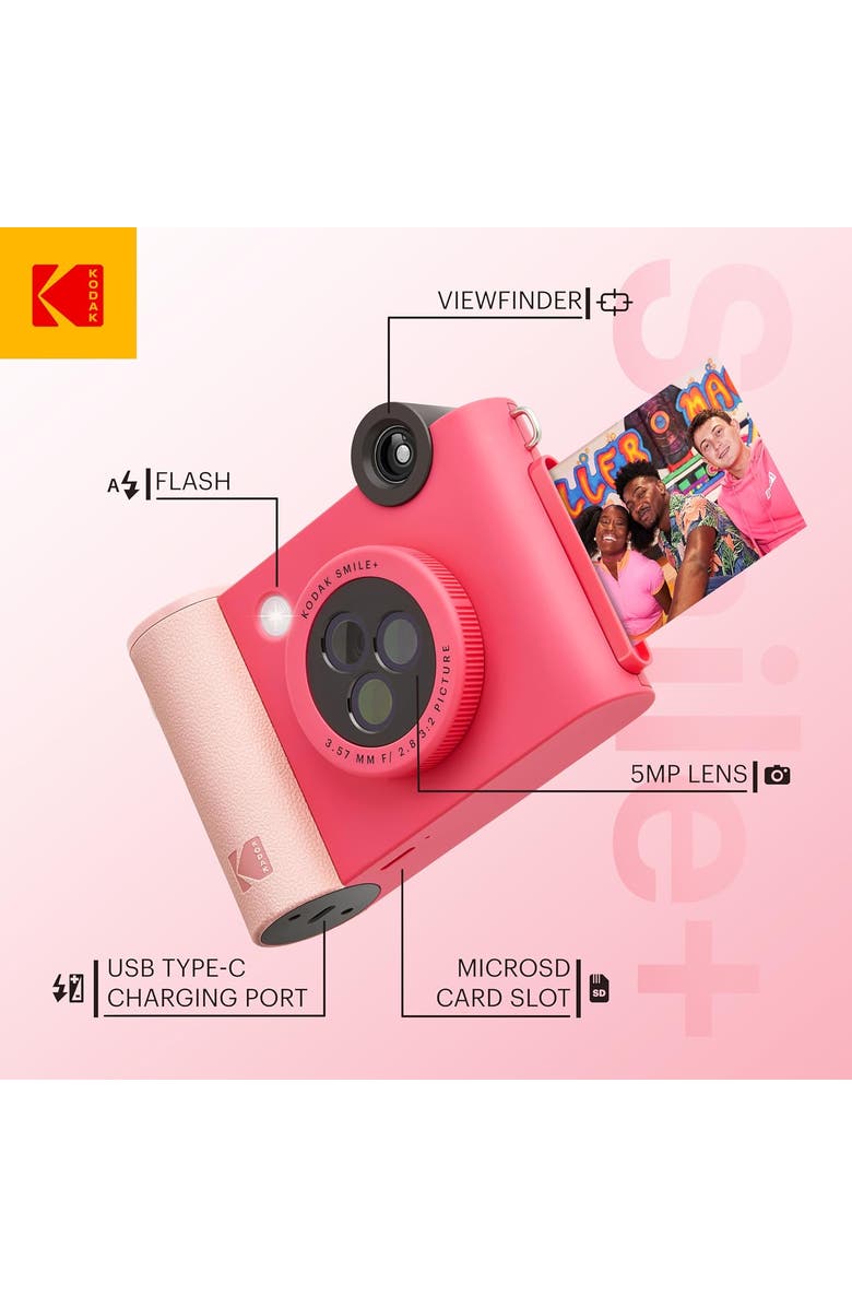 Kodak Smile+ 2-in-1 Instant Camera w/ Pink Case Bundle, Alternate, color, Fuchsia