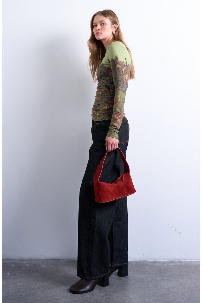 Print Ruched Top, Alternate, color, MEDIUM GREEN