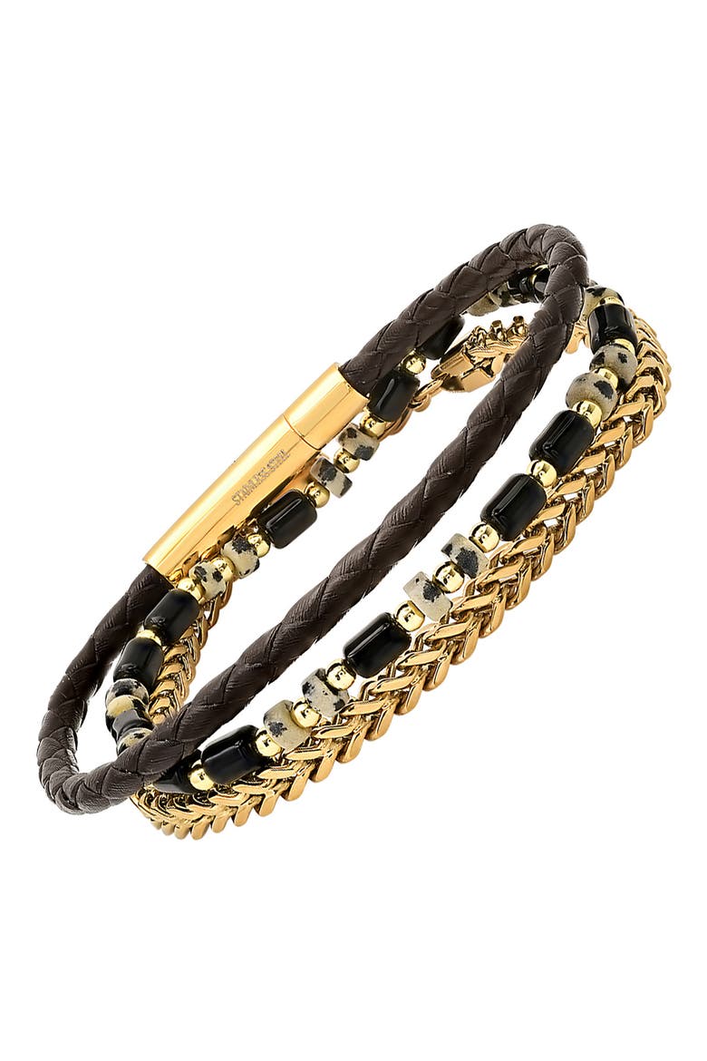 Men's Set of 3 Assorted Bead, Chain & Leather Bracelets, Alternate, color, MULTI