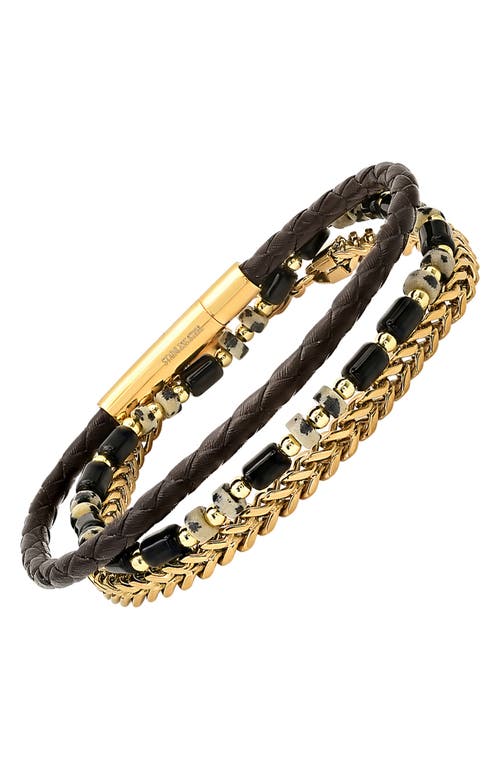 Hmy Jewelry Set Of 3 Assorted Bead, Chain & Leather Bracelets In Black