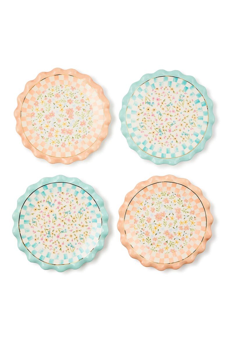 Posie Patch Set of 4 Ceramic Dessert Plates, Main, color, MULTI