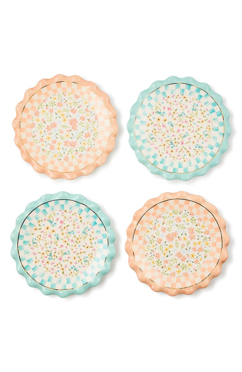 MACKENZIE CHILDS Posie Patch Set of 4 Ceramic Dessert Plates, Main, color, Multi