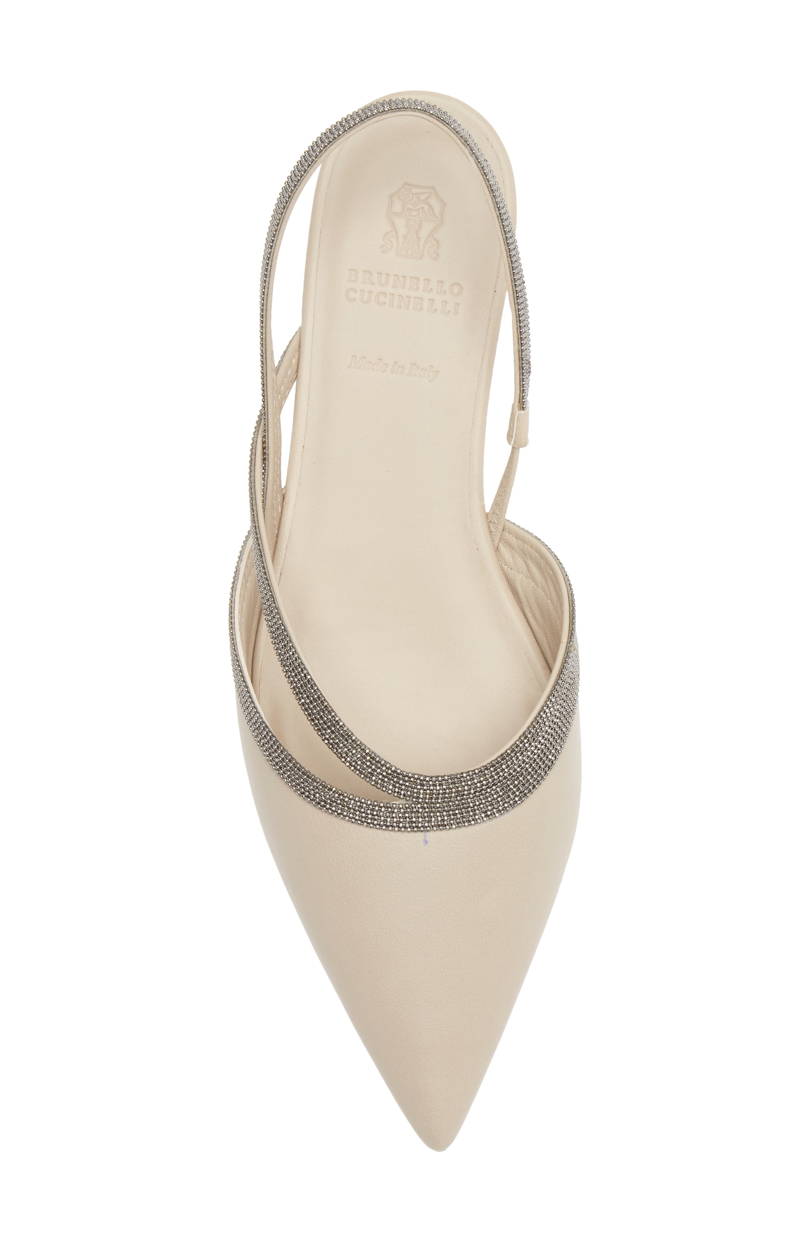 Brunello Cucinelli Monili Trim Pointed Toe Slingback Flat, Alternate, color, 