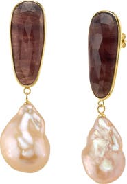The Pearl Source Peach Freshwater Baroque Pearl Katana Earrings